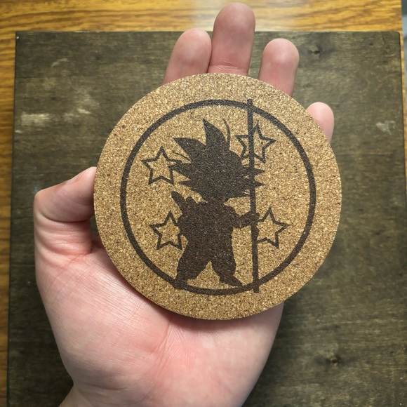 Dragon Ball Goku Silhouette Laser Engraved Cork Coaster - Picture 2 of 4